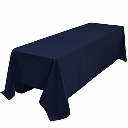 Picture of Obstal 210GSM Rectangle Table Cloth - Heavy Duty Water Resistance Microfiber Tablecloth, Decorative Fabric Table Cover for Outdoor and Indoor Use (Navy Blue,90x132 Inch)
