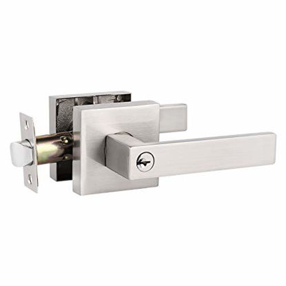 Picture of 1 Pack Probrico Interior Bedroom Entrance Door Lever Doorknobs Door Lock One Keyway Entry Keyed Entrance Lockset in Satin Nickel Each with 3 Keys