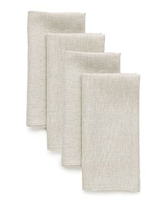 Picture of Solino Home 100% Pure Linen Dinner Napkins - 20 x 20 Inch Light Natural, Set of 4 Linen Napkins, Athena - European Flax, Soft & Handcrafted with Mitered Corners