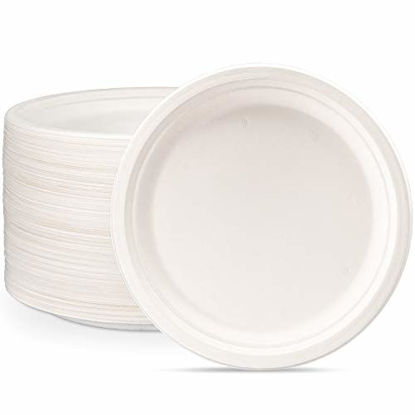 Picture of 100% Compostable 10 Inch Heavy-Duty Plates [125 Pack] Eco-Friendly Disposable Sugarcane Paper Plates