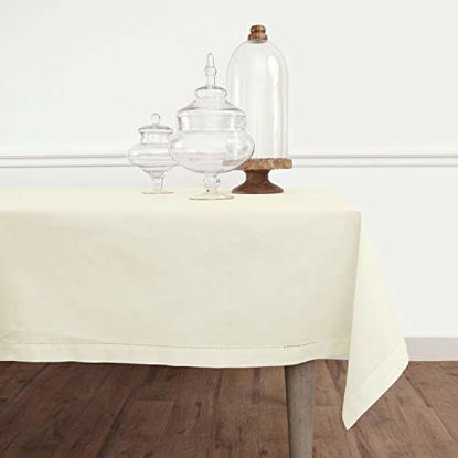 Picture of Solino Home Hemstitch Cotton Linen Tablecloth - 52 x 52 Inch, Natural Fabric Machine Washable - Ivory Tablecloth for Indoor and Outdoor use