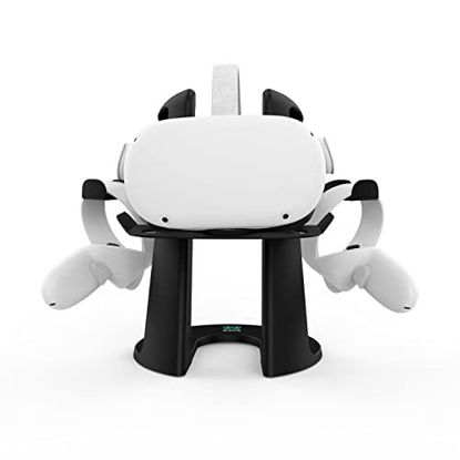 Picture of AMVR VR Headset and Touch Controllers Display Stand, Helmet & Handle Holder Mount Station for Oculus Quest 2 (Black)