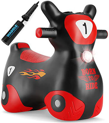 Picture of WADDLE Bouncy Hopper Inflatable Hopping Toy Scooter, Indoors and Outdoor Toy for Toddlers and Kids, Boys and Girls Ages 2 Years and Up (Black/Red Zoomer)