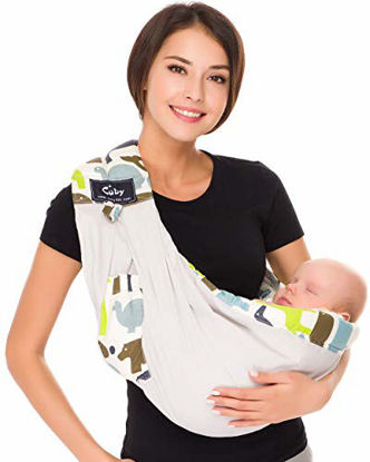 Picture of Baby Carrier by Cuby, Natural Cotton Baby Sling Baby Holder Extra Comfortable for Easy Wearing Carrying of Newborn, Infant Toddler and Ideal for Baby Registry (Grey Animal)
