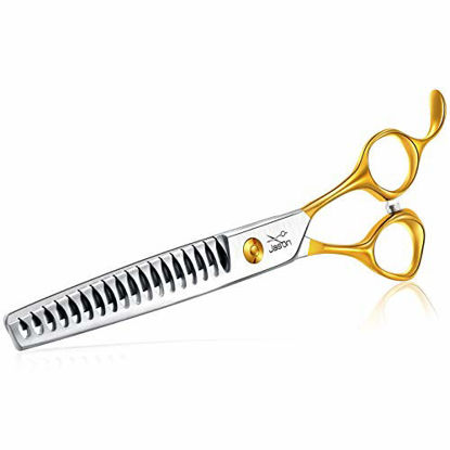 Picture of JASON 7.5" 18-Teeth Chunkers Shears for Dogs Cats Grooming Texturizing Blending Thinning Scissor Pets Trimming Kit Sharp Gold Shear for Right Handed Groomers