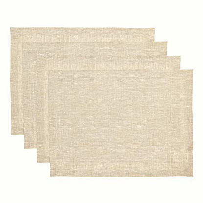 Picture of Solino Home Pure Linen Placemats - Champagne Beige, 14 x 19 Inch Set of 4 Athena - European Flax 100% Pure Linen Natural Fabric - Handcrafted Machine Washable