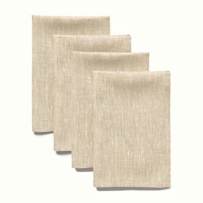 Picture of Solino Home 100% Pure Linen Dinner Napkins - 20 x 20 Inch Champagne Beige, Set of 4 Linen Napkins, Athena - European Flax, Soft & Handcrafted with Mitered Corners