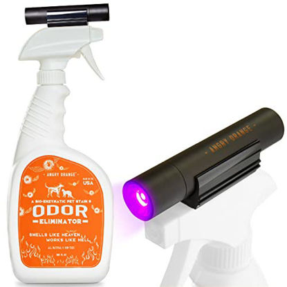 Picture of ANGRY ORANGE Enzyme Cleaner w/UV Flashlight - Pet Urine Detector, Stain Remover Odor Eliminator Kit - LED Black Light Finds Dog or Cat Pee on Carpet, Then Spray Cleans