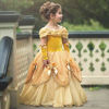 Picture of MYRISAM Girls Belle Princess Dress Beauty and The Beast Costume Halloween Carnival Cosplay Christmas Birthday Ball Gown w/Arm Sleeves 4-5T