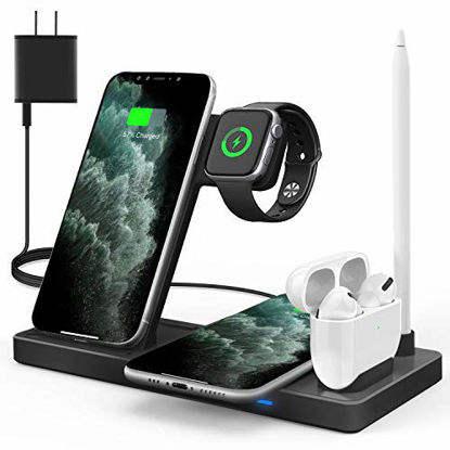 Picture of WAITIEE Wireless Charger 5 in 1 Wireless Charging Station for iWatch SE/6/5/4/3/2/1,AirPods3/2/1, Pencil,Fast Charger Dock for iPhone 12/Pro/11/11 Pro Max/XR/XS Max/Xs Black(No iWatch Charging Cable)