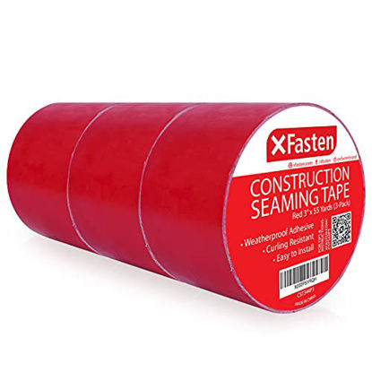 Picture of XFasten Construction Seaming Tape Red, 3" x 55 Yards (3-Pack, 55 Yards Each) Red Sheathing Underlayment Vapor Barrier Tape for Foam Board Insulation, Vapor Barrier, House Wrap, Crawl Space