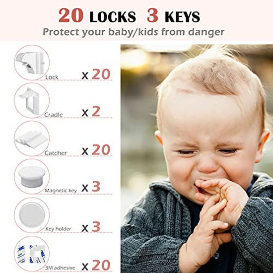 GetUSCart- 20 Pack Child Safety Magnetic Cabinet Locks with 3 Keys ...
