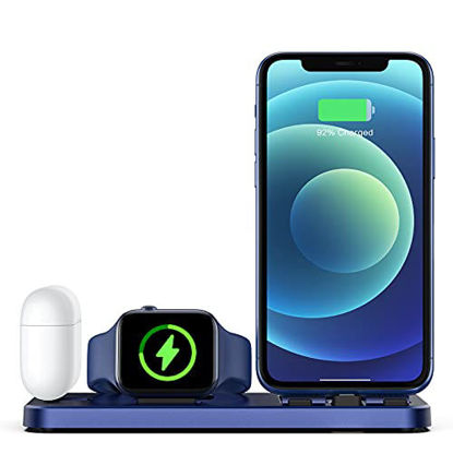 Picture of CEREECOO Portable 3 in 1 Charging Station for Apple Products Foldable Charger Stand for iWatch 1/2/3/4/5/6/7 Mini Charging Stand Compatible with iPhone Airpods pro/1/2/3 Charging Dock Holder (Blue)