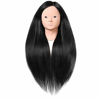 Picture of SILKY 26"-28" Long Hair Mannequin Head with 60% Real Hair, Hairdresser Practice Training Head Cosmetology Manikin Doll Head with 9 Tools and Clamp - Purple, No Makeup