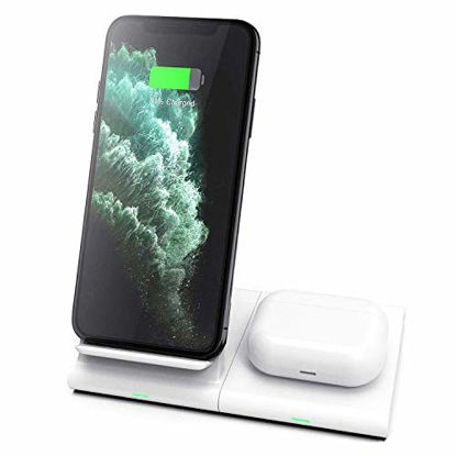 Picture of Hoidokly Dual 2 in 1 Wireless Charger Stand Qi 10W Fast Charging Station for Samsung Galaxy S20/S20 ultra/S10/S10e/S9/S8/Note 10/9/8, Galaxy Watch/Buds,iPhone 11/Pro Max/XR/XS/X/8/8 Plus/Airpods Pro