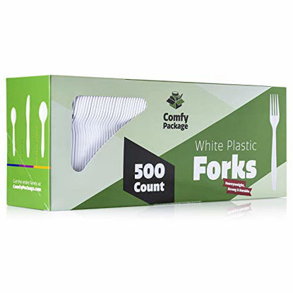Picture of [500 Pack] Extra Heavyweight Disposable White Plastic Forks