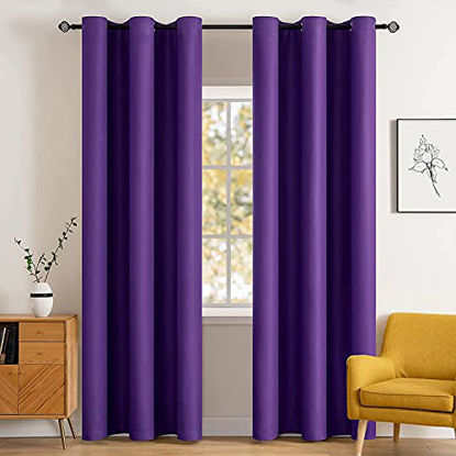 Picture of MIULEE 90" Long Blackout Curtains Room Darkening Thermal Insulated Drapes Solid Window Treatment Set Grommet Top Light Blocking Curtain for Living Room/Bedroom 2 Panels Royal Purple