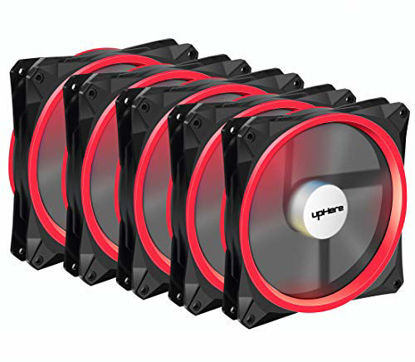 Picture of upHere Halo Ring Led 140mm case Fan 5 Pack Hydraulic Bearing Quiet Cooling case Fan for Computer Mirage Color LED Fan 3 pin with Anti Vibration Rubber Pads(Red)/14CMR3-5