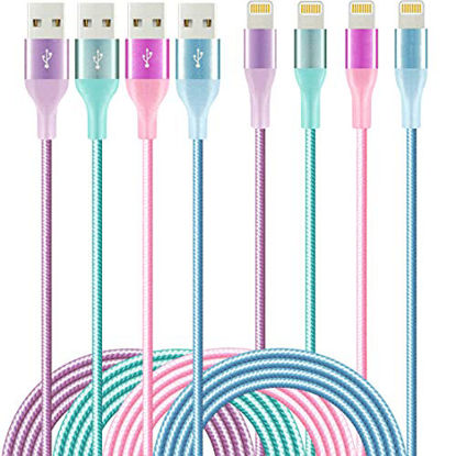 Picture of 4Colors Lightning Cable HaoKanDe [4-Pack 6/6/6/6ft] iPhone Charger Apple MFi Certified Nylon Braided USB Charging Cord for iPhone 11Pro MAX Xs XR X 8 7 6S 6 Plus SE 5S 5C (Purple+Blue Green Rose)