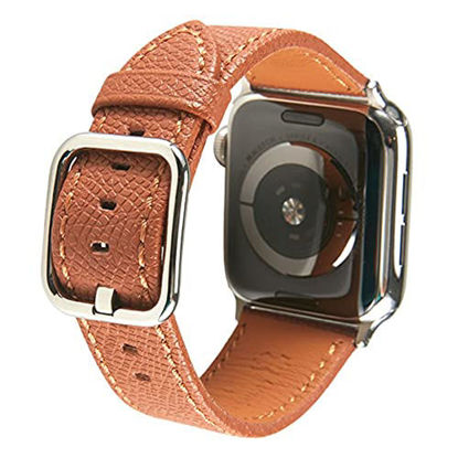 Picture of SONAMU New York Epsom Leather BandCompatible with Apple Watch 38mm to 45mm, Premium Leather Strap Square Buckle Compatible with iWatch Series 7 6 5 4 3 2 1 (Camel, 41mm/40mm/38mm)