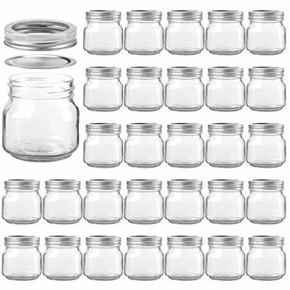 Picture of 8oz / 250ml Mason Jars with Airtight Lids, Glass Jar With Regular Lids, Clear Glass Jar Ideal for Jam,Honey,Wedding Favors,Shower Favors, Set of 30