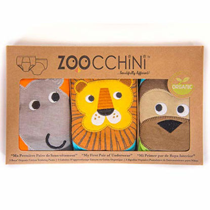 Picture of ZOOCCHINI 100% Organic Cotton Potty Training Pant Sets - Boys Safari Friends, 3-Piece Set, 3-4 Years, Extra Absorbent, Girls and Boys Underwear for Toddlers