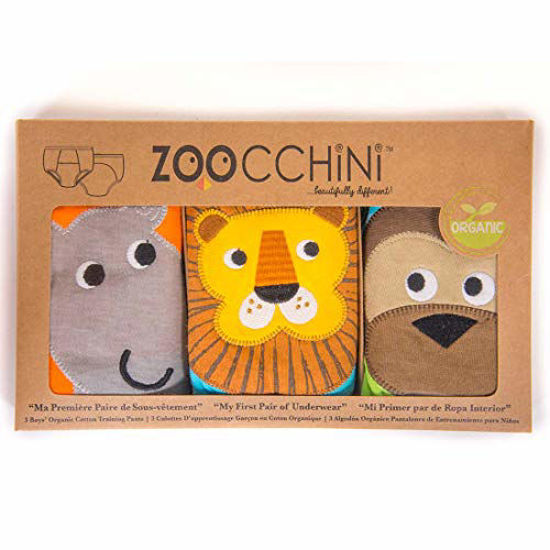 Picture of ZOOCCHINI 100% Organic Cotton Potty Training Pant Sets - Boys Safari Friends, 3-Piece Set, 3-4 Years, Extra Absorbent, Girls and Boys Underwear for Toddlers