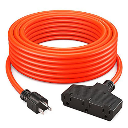 Picture of 3-Outlet Extension Cord 25-Feet, 12AWG SJTW 3 Prong Extension Cord, Outdoor Cord ,125V/15Amp 1875Watt, Orange ETL 25FT