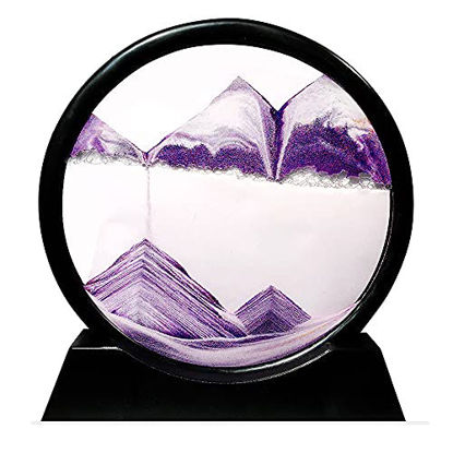 Picture of Muyan Moving Sand Art Picture Sandscapes in Motion Round Glass 3D Deep Sea Sand Art for Adult Kid Large Desktop Art Toys (Purple, 7 Inch)
