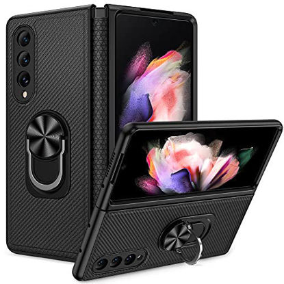 Picture of VEGO for Galaxy Z Fold 3 5G Kickstand Case, Z Fold 3 5G Leather Case with Hinge Protection, Full-Body Protective Case for Samsung Galaxy Z Fold 3 5G (2021) - Carbon Fiber Black