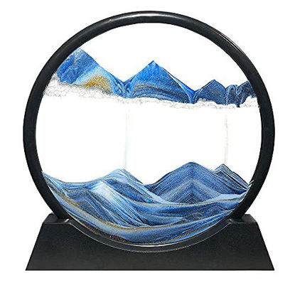 Picture of Muyan Moving Sand Art Picture Sandscapes in Motion Round Glass 3D Deep Sea Sand Art for Adult Kid Large Desktop Art Toys (Blue, 7 Inch)