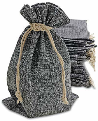 Picture of 50 Gray Burlap Bags with Drawstring, 7x10 Inch Gift Bag Bulk Pack for Mugs, Mason Jars, Wedding Party Favors, Jewelry and Treat Pouches