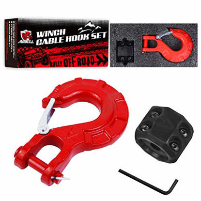 Picture of AMBULL Heavy Duty Forged Steel 3/8" Grade 70 Safety Latch Winch Cable Hook Stopper & Clevis Slip Hook Sets, Included Allen Wrench,Max 35,000 lbs, Red