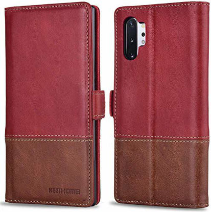 Picture of KEZiHOME Samsung Galaxy Note 10 Plus Case, Genuine Leather Note 10 Plus 5G Wallet Case RFID Blocking Credit Card Slot Flip Magnetic Stand Case for Galaxy Note 10 Plus (Red/Brown)