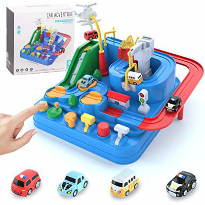 Picture of Car Adventure Toys for 3 4 5 6 7 8 Year Old Boys Girls, Race Tracks Toy for Boys with 4 Toy Vehicle, Preschool Educational Toy Car for Boys, Interactive Classic Toys Vehicle, Blue