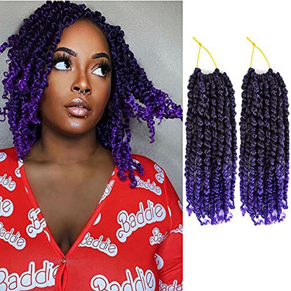 Picture of 10 Inch Pre-twisted Passion Twist Crochet Hair8 Packs (96 strands) Pre-looped Passion Twists Crochet Braids Synthetic Braiding Hair Extension (10 Inch (Pack of 8), 1B/Purple#)