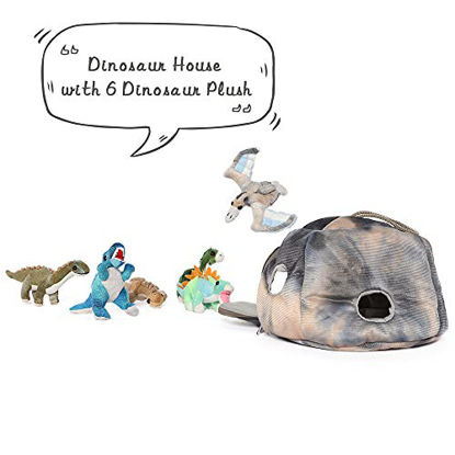 Picture of Muiteiur Dinosaur House with 6 Plush Dinosaurs Stuffed Animal Great Set Toy Gift for Boys and Girls, 7.8 inch