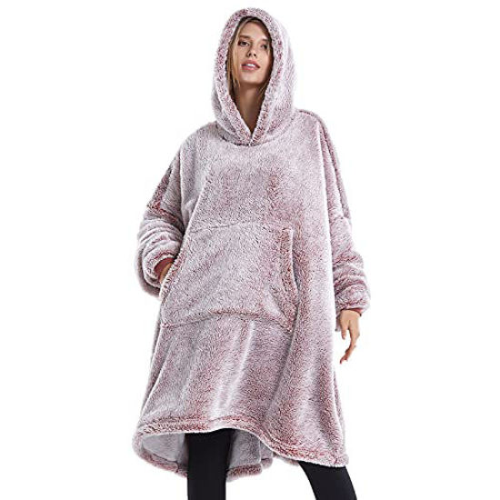 Fluffy Wearable Blanket Hoodie Oversized Snuggle Blanket for Women Gift Idea for Adults Teens Men Super Warm and Soft Pink