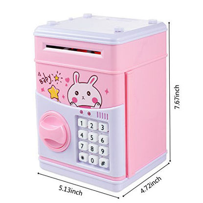 Picture of Yoego Kids Money Bank, Electronic Piggy Banks, Great Gift Toy for Kids Children, Paper Auto Scroll Money Saving Music Box Password Coin Bank,Perfect Toy Gifts for Boys Girls (Pink-Rabbit)
