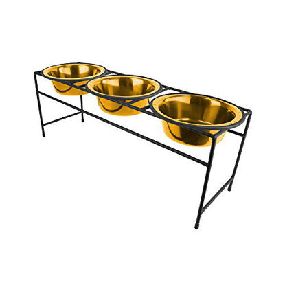 Picture of Platinum Pets Triple Diner Feeder with Stainless Steel Dog Bowls, 3.5 cup/28 oz, 24 Karat Gold
