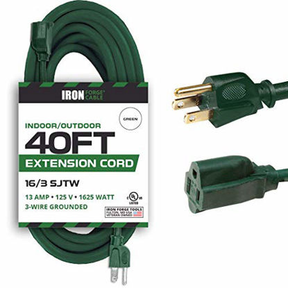 Picture of 40 Foot Outdoor Extension Cord - 16/3 SJTW Durable Green Extension Cable with 3 Prong Grounded Plug for Safety - Great for Powering Outdoor Christmas Decorations
