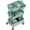 Picture of Simple Houseware 3-Tier Multifunctional Rolling Utility Cart with 2 dividers and Hanging Bucket, Turquoise