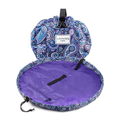 Picture of Lay-n-Go Cosmo Drawstring Makeup Organizer Cosmetic & Toiletry Bag for Travel, and Daily Use with a Durable Patented Design, 20 inch, Purple Paisley