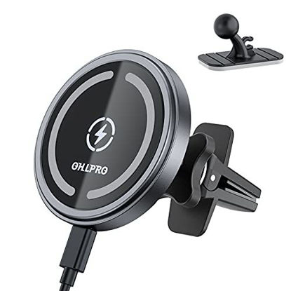 Picture of Magnetic Wireless Car Charger Mount for MagSafe iPhone 13/ 13 Pro/ 12/ 12 Pro/ 12 Pro Max/ 12 Mini,15W Fast Charging Auto-Alignment Air Vent Dashboard Phone Holder (Grey)