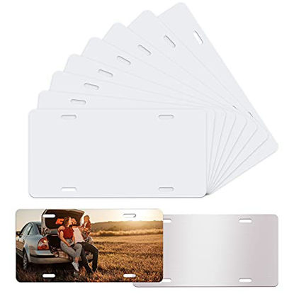 Picture of 10 Pack Sublimation License Plate Blanks, Metal Aluminum Automotive Front License Plate Tag, Heat Thermal Transfer Sheet DIY Picture Sublimation Blank for Custom Design Work - White