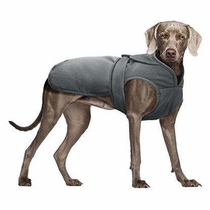 Picture of Kuoser Canvas Cold Weather Dog Coat for Winter, Reflective Dog Warm Fleece Jacket Water Repellent Windproof Dog Vest for Small Medium Large Dogs with Zipper Leash Hole Grey XL