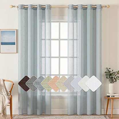 Picture of MIULEE 2 Panels 108 Inch Natural Linen Semi Sheer Window Curtains Elegant Solid Teal Drapes Grommet Top Window Voile Panels Linen Textured Panels for Bedroom Living Room (52" W X 108" L )