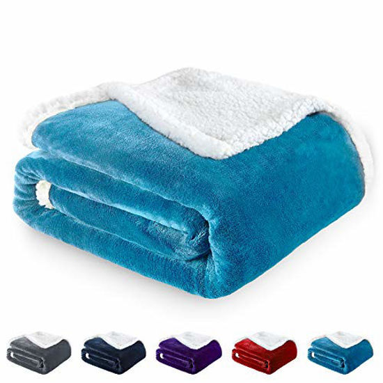 Picture of BEAUTEX Sherpa Fleece Throw Blankets, Soft Fluffy Flannel Plush Blanket Twin Size, Fuzzy Cozy Blue Cuddle Blankets for Couch Bed Sofa Adults (60" x 80", Teal)