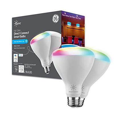Picture of GE Lighting Cync Full Color BR30 LED Smart Light Bulbs with Bluetooth and Wi-Fi, 65W Replacement, Works with Alexa + Google Home Without Hub, 2-Pack (New for 2021)