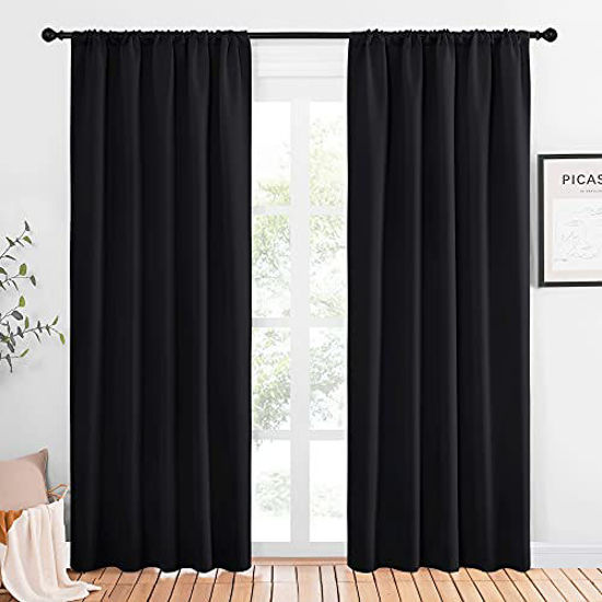 Picture of NICETOWN Black Out Window Curtains - Solid Home Decor Thermal Insulated Blackout Drapes for Bedroom, Privacy Assured Patio Window Treatment (2 Panels, 52 inches Wide by 84 inches Long)